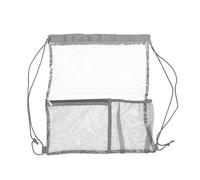 KELFEEAO Clear Drawstring Bag, Pvc Backpack with Front Zipper Mesh Pocket Foldable Transparent See Through Bag for Swimming Beach Travel Concerts (Grey)