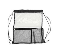 KELFEEAO Clear Drawstring Bag, Pvc Backpack with Front Zipper Mesh Pocket Foldable Transparent See Through Bag for Swimming Beach Travel Concerts (Black)