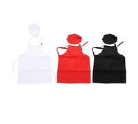 KELFEEAO Kids Chef Apron Set, Black White Red Children Cooking Outfit with Chef Hat Polyester Apron for Kitchen Party Halloween
