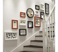 KELINGOUD Photo Frame Collage Set 13 Pezzi Cornice a Parete, Combinazione di Legno massello Cornici Parete, Scale Creative Foto Sfondo Muro Decorazione (Colore : Black+White+Wood)…