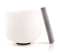 KELIODY Ciotola di Canto in Cristallo, 20cm 440Hz E-Note Bianco Plesso Solare Chakra, Ciotola di Canto in Cristallo con O-ring e Martello, Regalo Yoga