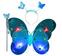 Kelisdi Costume da fata per ragazze dai 3 agli 8 anni, ala da fata e fascia illuminata, con luci a LED e bacchetta, set da donna e da donna, farfalla leggera, angelo per adulti