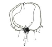 Kelisdi Elegante catena in vita con perle a strati con frange a goccia e accenti di petali in metallo per un look alla moda floreale perle accessorio in vita