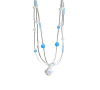 Kelisdi Elegante collana con perle e conchiglie, materiali misti, gioiello a doppio strato, adatto per le donne, uso quotidiano, eventi serali, elegante collana da sera, One Size, come descritto, come