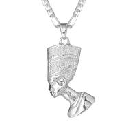 kelistom Collana da donna con ciondolo della regina egiziana Nefertiti, in acciaio inox color argento 18 carati, collana ro da 3 mm, chain length:22", Acciaio inossidabile, Nessuna pietra preziosa