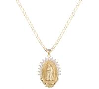 kelistom Collana placcata oro 18 K con ciondolo Vergine Maria Guadalupe per donne uomini adolescenti con intarsio di zirconi ovali con ciondolo a catena ro in acciaio inossidabile, middle, Rame