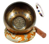 Keliti - Campana tibetana piccola, 8,5 cm, con bracciale Chakra e batacchio e cuscino per campana tibetana, in Nepal Singing Bowl per meditazione, scuola, yoga, relax, colore: arancione