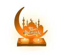 Kellegour Ramadan, candelabro decorativo in metallo, lanterna Ramadan, in metallo, acrilico, decorazione per tealight a forma di stella, luna, islamica, decorazione da tavolo da pranzo, portacandele