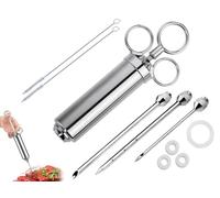 Kellegour Siringa per Carne in Acciaio Inossidabile,Siringa Cucina in Acciaio Inox 60 ml,Siringa per Marinata BBQ con 3 Aghi per Siringhe e 2 Spazzole per Manzo,Pollo,Marmellata da Riempire,Dolci