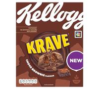 Kellogg's Krave Choco Brownie Cereali per la Colazione 375g | Cialde di avena, riso e grano ripieni, al gusto di brownie al cioccolato, una delizia al cioccolato per la colazione