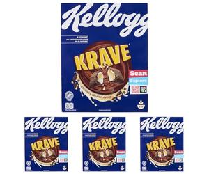 Kellogg's Krave Cookies & Cream | Gusto Biscotto e Crema | Cereali per la Colazione | Confezione Singola da 375g (1 x 375g) (Confezione da 4)