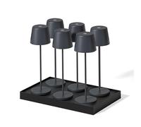KELLY ROCK - Set di 6 lampade da tavolo touch wireless LED bianco dimmerabili H38 cm con vassoio di ricarica