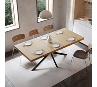 Kelodan 140 cm - 180 cm retrò rettangular Extendable Dining Table with Hidden Storage, Natural Top, Embossed Center Plate, for Dining Room, Kitchen & Living Room, Seats 4 - 6, naturale