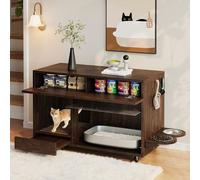 Kelodan Armadietto per gatti, 100 × 45,5 × 67 cm, mobile, con piatto raccogli sabbia, piastra forata con fori per ganci, senza lettiera, colore noce