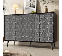 Kelodan Armadietto per sala da pranzo, 120 x 35 x 78 cm, design unico con anta dell'armadio, antidumping, motivo a spina di pesce, porta intagliata, nero