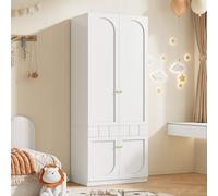 Kelodan Armadio a 2 ante laccato con asta appendiabiti e cassetti, mobili per camera da letto, maniglie in metallo, bianco, 80 x 50 x 200 cm