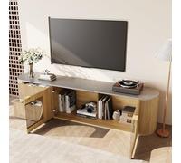 Kelodan Armadio moderno e minimalista per TV effetto legno, ante con strisce verticali 3D, armadio ovale in vetro grigio, armadio multizone, armadio soggiorno.
