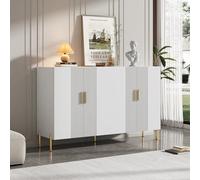 Kelodan Armadio moderno semplice, bianco opaco, multifunzionale, 4 ante aperte e chiuse, per sala da pranzo, decorazione dorata, 160 x 35 x 100 cm