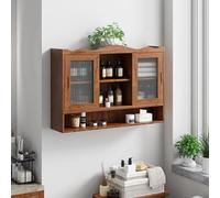 Kelodan Armadio scorrevole retrò alto 90 cm con 2 ante e tre ripiani, adatto per bagni, cucine e sala da pranzo, marrone