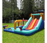 Kelodan Castello gonfiabile per bambini con ventilatore, parco acquatico multifunzionale per esterni, lucchetto ad acqua, scivolo doppio scivolo, parete per arrampicata, pistola ad acqua, fontana