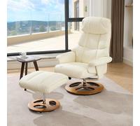 Kelodan Comoda poltrona relax con funzione massaggio e calore, funzione sdraiata e sgabello, girevole a 360°, tessuto PU bianco.