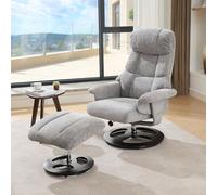 Kelodan Comoda poltrona relax con funzione massaggio e calore, funzione sdraiata e sgabello, girevole a 360°, tessuto di ciniglia grigio.