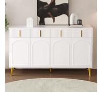 Kelodan Credenza 140 x 37,8 x 82 cm con manici e gambe dorate, 4 ante, 4 cassetti, con laminato estraibile, adatta per soggiorno e sala da pranzo.