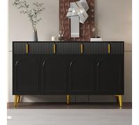 Kelodan Credenza 140 x 38 x 82 cm con manici e gambe dorate, 4 ante, 4 cassetti, con laminato estraibile, adatta per soggiorno e sala da pranzo.