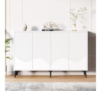 Kelodan Credenza bianca larga 160 cm, cassettiera multifunzione, con ripiani regolabili, 4 ante, gambe in metallo