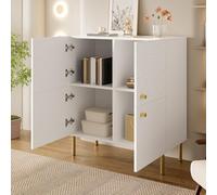 Kelodan Credenza moderna bianca, MDF, maniglie in lega di zinco, gambe in acciaio, elegante mobile portaoggetti, soggiorno, camera da letto, corridoio