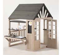 Kelodan Cucina fangosa per esterni, in legno con vero rubinetto, casa giochi per bambini, giocattolo da giardino, regalo per bambini dai 3 anni in su, grigio + beige