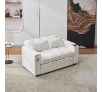 Kelodan Divano letto 3 in 1 140,5 x 74 x 82 cm, con schienale regolabile, porta USB, divano lounge a 2 posti, pieghevole, dotato di tavolo nascosto, porta bevande, beige