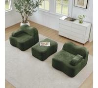 Kelodan Divano modulare a 2 posti a forma di L con 1 ottomana a forma di onda, cuscino per braccioli mobili, per soggiorno e appartamento, non necessita di montaggio, verde