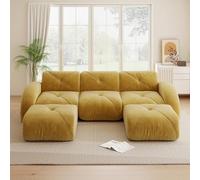 Kelodan Divano modulare a 3 posti, senza cornice, con 2 sgabelli, in tessuto confortevole, adatto per soggiorno, design antiscivolo, nessun montaggio richiesto, giallo