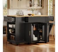 Kelodan Isola da cucina con ruote, 120 x 50 x 92 cm, con scomparto per rifiuti, 2 ante e 3 cassetti, senza pattumiera, ideale come isola da cucina mobile, carrello da portata o credenza