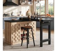 Kelodan Isola da cucina e armadietto laterale girevole a 360°, 120-197 cm, con ante patchwork, portabottiglie estraibile, cassetti, legno, 2 colori (rovere chiaro/nero)