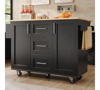 Kelodan Isola della cucina con divisori rimovibili, ruote come mobili da cucina, carrello da pranzo con banco da lavoro, buffet, venature del legno, portasciugamani laterale, nero