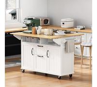 Kelodan Isola della cucina con ruote, tavolo da pranzo allungabile, isola della cucina mobile con cassetti e portasciugamani, carrello da cucina mobile con prese, ideale per cucina e sala da pranzo