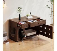 Kelodan Lettiera per gatti 100 × 45 × 66 cm (lettiera mobile per gatti) - Armadietto per gatti con piastra di scarico della sabbia rimovibile, isolato dagli odori, senza lettiera, colore noce