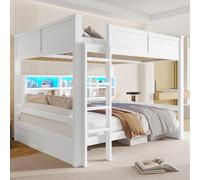 Kelodan Letto a castello 160 x 200 cm, con armadi e luce LED, bianco