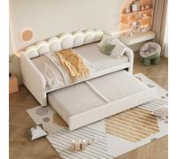 Kelodan Letto giornaliero 90 x 200 cm con divano letto estraibile, letto singolo, senza materasso, velluto, luce ambientale cambia colore, telecomando, stile minimalista, beige