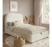 Kelodan Letto imbottito, 90 x 200 cm, letto funzionale idraulico, con rete a doghe, testiera e grande capienza, beige bouclé
