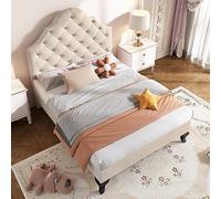 Kelodan Letto imbottito 90 x 200 doghe in legno, testiera regolabile in altezza, letto singolo, supporto per doghe in legno, facile montaggio, velluto beige