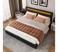 Kelodan Letto imbottito misura 140 x 190 cm, completamente funzionale con rete a doghe e spazio di archiviazione idraulico, illuminazione a LED nero, materiale PU.