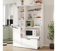 Kelodan Mobile alto con ripiani regolabili e cassetti, armadio da cucina con ripiani estraibili e vetro scanalato, ideale per sala da pranzo, soggiorno e cucina (bianco).