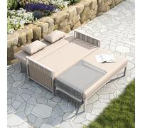 Kelodan Mobili da giardino per 2 persone, divano da giardino, divano per il tempo libero, lettino per esterni, schienale regolabile (5 livelli, 0-65°), poggiapiedi retrattile, cachi+beige.