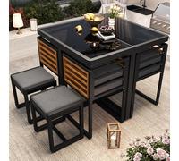 Kelodan Mobili da giardino, salottino da giardino con 6 sedie e tavolo, mobili da terrazza e balcone per 6 persone, set da giardino, set da pranzo, divano da giardino con piano in vetro