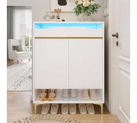 Kelodan Moderna scarpiera bianca con LED, 16 colori, salvaspazio, 80 x 35 x 105 cm, con cassetti e ripiani, spazio di archiviazione, design, illuminazione per corridoio, soggiorno e ingresso