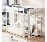 Kelodan Questo letto a soppalco da 90 x 200 cm offre spazio di archiviazione, un robusto telaio in legno di pino e reti a doghe, è bianco ed è adatto per bambini e ragazzi.