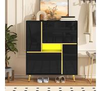 Kelodan Scarpiera 80 x 25 x 96 cm, moderna scarpiera nera con parte anteriore lucida e luce LED a 16 colori